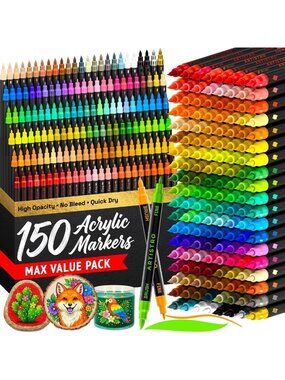 Dual-Tip Acrylic Glass Marker Pens for Wine Glasses - 150 Colors, Art Supplies